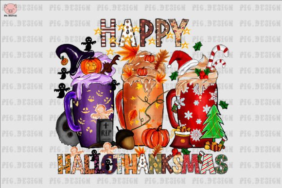 Happy Hallothankmas Coffee Png Graphic Print Templates By PIG.Digital