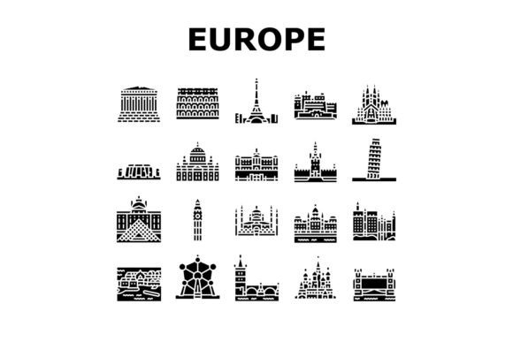 Europe Monument Construction Icons Set Graphic Icons By stockvectorwin