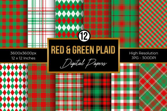 12 Red & Green Plaid Digital Papers Graphic Patterns By Creative Store