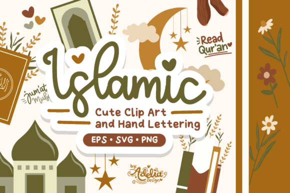 Islamic Cute Clip Art and Hand Lettering Graphic Illustrations By Adelia Design