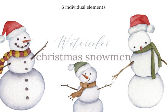 Watercolor Christmas Snowmen Clipart Graphic Illustrations By SIMPLE ART