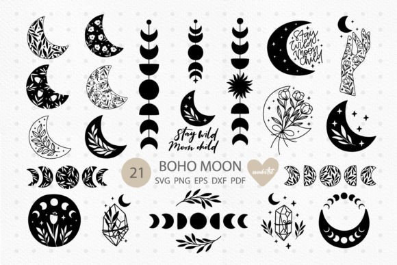 Boho Moon SVG Bundle, Celestial SVG - 21 Graphic Crafts By alenakoval_art