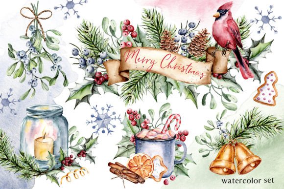 Christmas Watercolor Set, PNG Files Gráfico Ilustraciones Imprimibles Por Larisa Maslova