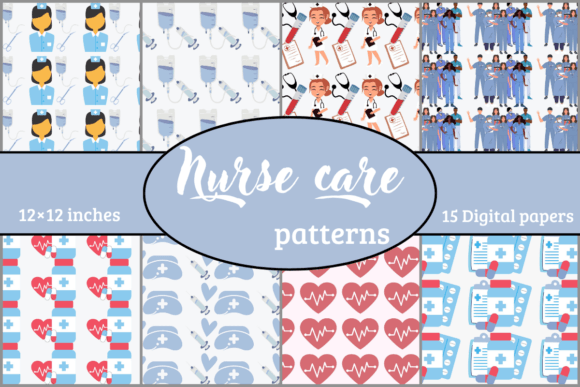 Nurse Care Pattern Digital Paper Gráfico Patrones de Papel Por lam designs