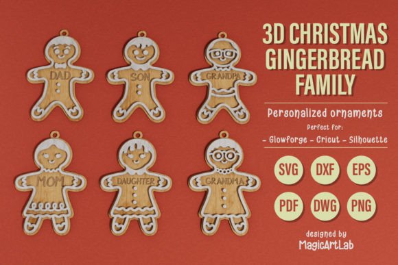 3D Christmas Gingerbread Man Ornaments Illustration Noël en 3D Par MagicArtLab