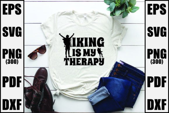 Hiking is My Therapy Grafica Design di T-shirt Di Vintage Designs