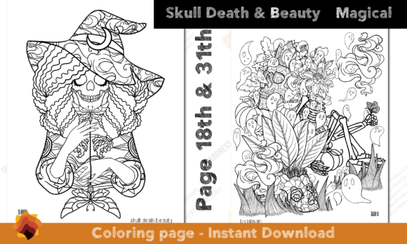 Set of 2 Magical Witch Coloring Page Graphic Coloring Pages & Books Adults By LaSquare Paper Art
