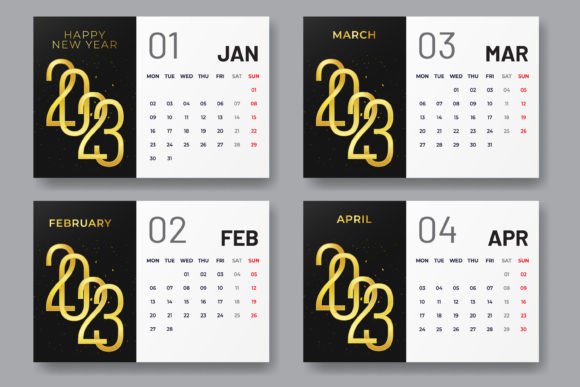 2023 New Year Clean Modern Calendar Gráfico Modelos de Impressão Por dusky.saad