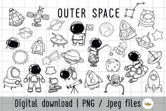 Outer Space Clipart, Astronaut Clipart Graphic Illustrations By auntiesduck