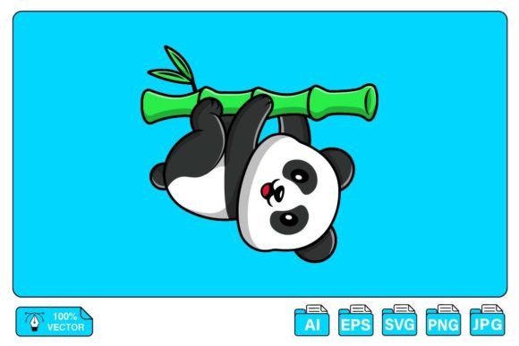 Cute Panda Hanging Bamboo Cartoon Afbeelding Afdrukbare Illustraties Door mokshastuff
