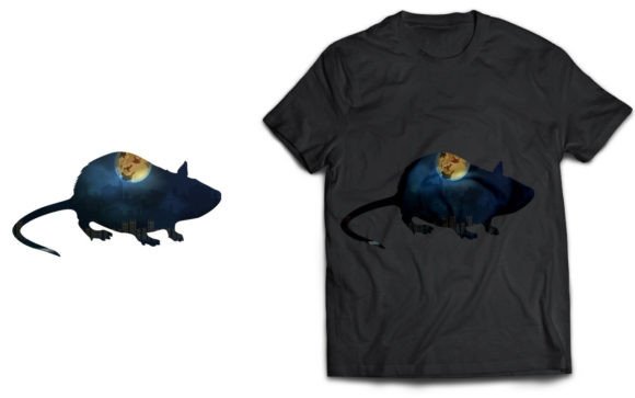 Double Exposure Rat Night Sky T-shirt Grafik T-shirt Designs Von mehide021