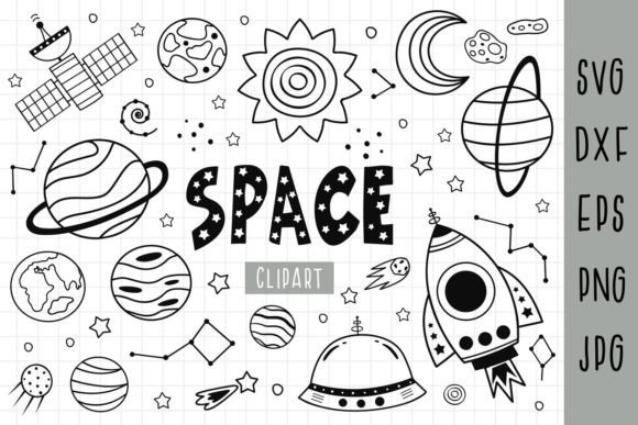 Space Clipart, Rocket Svg, Planet Svg Gráfico Artesanato Por Nataka