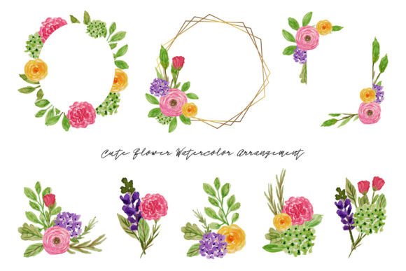 Cute Flower Arrangement Watercolor Illustration Illustrations Imprimables Par fathurmutiah