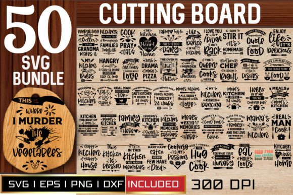 Cutting Board SVG Bundle, 50 Kitchen SVG Gráfico Artesanato Por Md Shahjahan