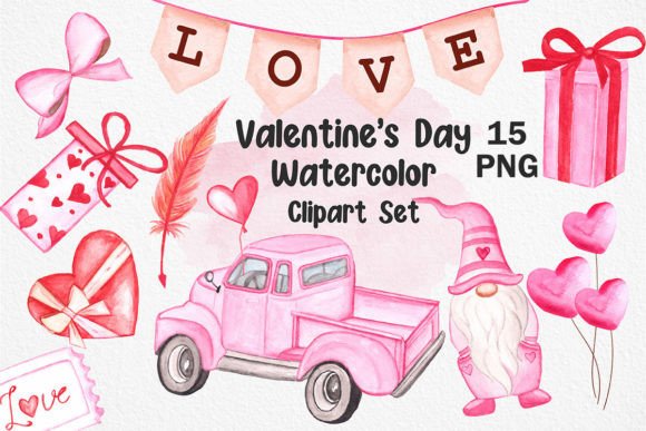 Valentine’s Day Watercolor Clipart Set Gráfico Ilustraciones Imprimibles Por Nazzasi88
