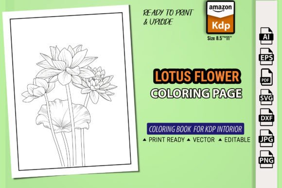 Hand Drawn Lotus Flower Coloring Pages Grafica Pagine e libri da colorare per adulti Di GraphicArt