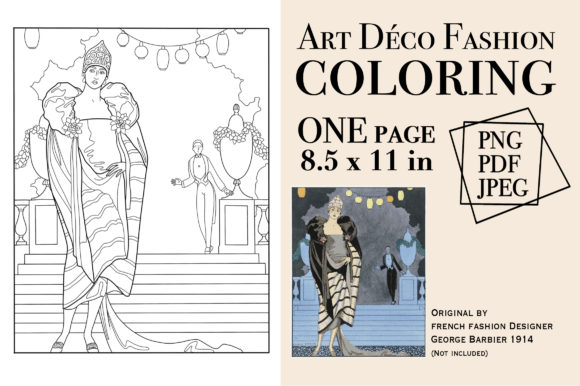Art Déco Vintage Fashion KDP Coloring Graphic Coloring Pages & Books Adults By Sany O.