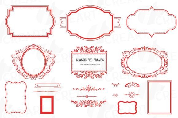 Classic Red Frames Borders Decor Clipart Illustration Modèles d'Impression Par CreartGraphics