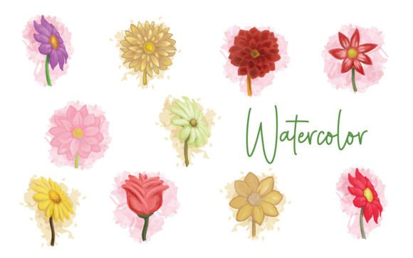 Watercolor Blooming Flowers Collection Graphic Illustrations By mehide021