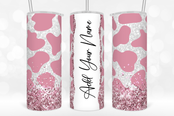 20Oz Pink Cow Print Glitter Tumbler Wrap Graphic Crafts By TINTIN Design