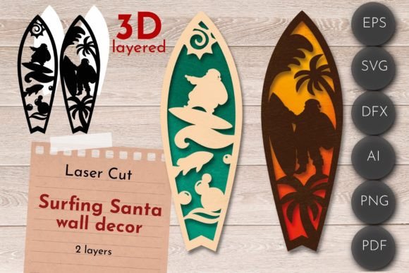 3D Layered SVG, Surf Wall Art, Christmas Graphic 3D Christmas By DatsenCreate