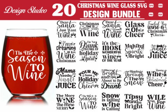 Christmas Wine Glass Svg Bundle, Holiday Graphic Crafts By Design Dynamo Gallery