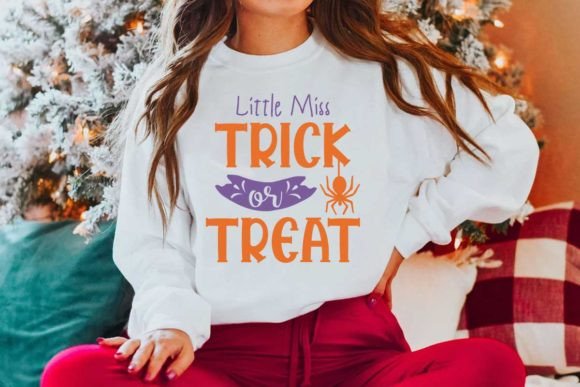 Halloween Quote Design, Little Miss Trick or Treat Graphic T-shirt Designs By CraftStudio