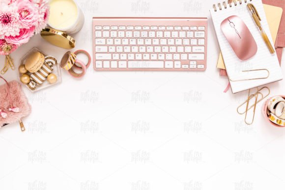 Feminine Desktop Flat Lay in Gold & Pink Graphic Business By With Love Monique