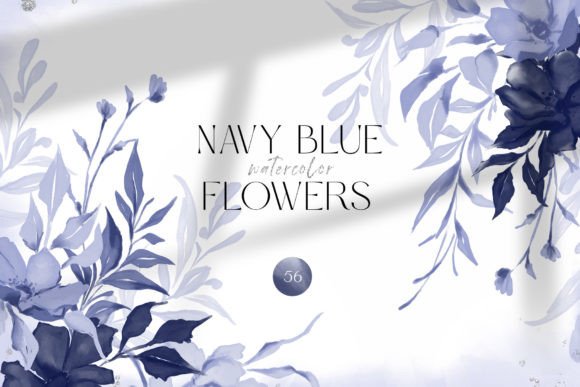 NAVY BLUE WATERCOLOR FLOWERS Clip Art Graphic Illustrations By Lshvsk