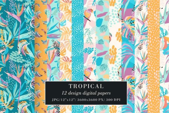 Tropical Design Digital Papers. Graphic Patterns By Nadia Grapes