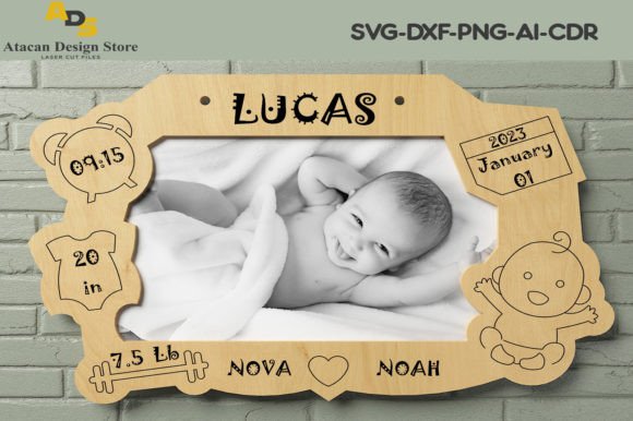 Baby Announcement Photo Frame Digital Illustration Fleurs 3D Par atacanwoodbox