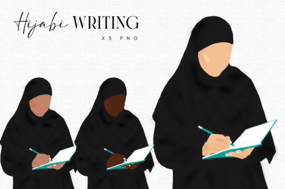 Hijabi Writing Graphic Illustrations By nissagraphicacademy