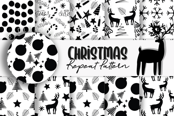 Christmas Pattern Repeat Dark White Graphic Print Templates By ColorsFav