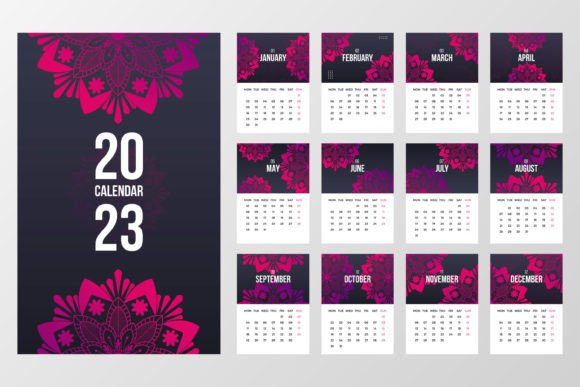 Mandala New Year 2023 Wall Calendar Graphic Print Templates By sifatevan2