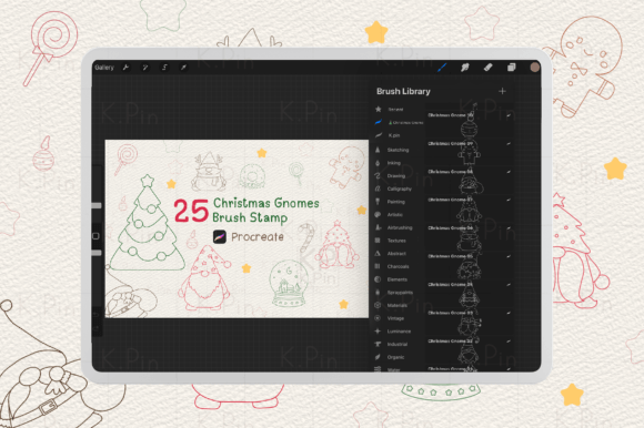 Procreate Brush Stamp Christmas Gnomes Gráfico Pinceles Por K.Pin Drawing