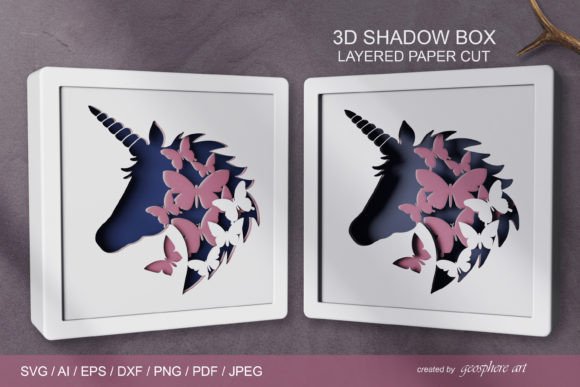 Unicorn 3D Layered Papercut SVG Files Graphic 3D SVG By Geosphere Art
