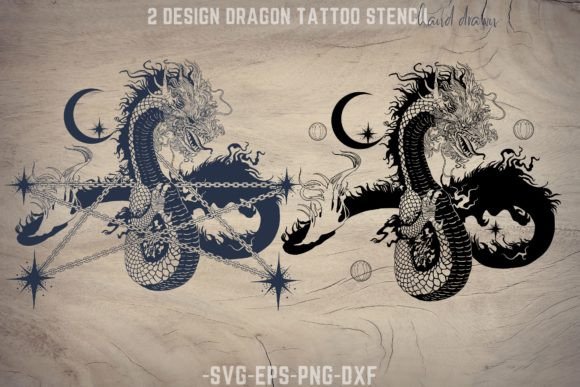 2 Design Dragon Tattoo Stencil Illustration Artisanat Par tattooworker