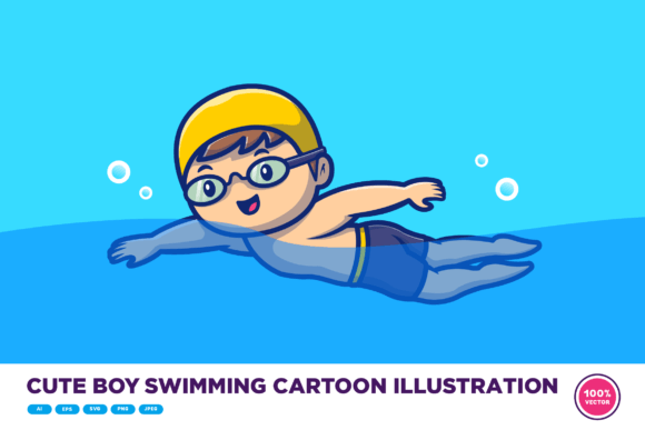 Cute Boy Swimming Cartoon Illustration Illustration Illustrations Imprimables Par catalyststuff