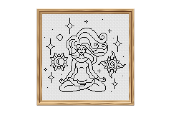 Woman Surrounded by Celestial Elements Cross Stitch Pattern Illustration Patrons de Points de Croix Par Creative Fabrica Needlework
