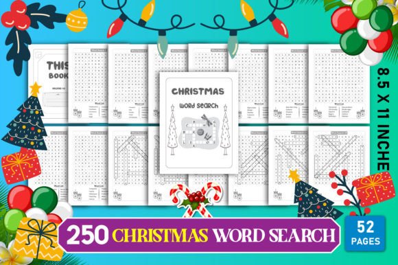 250 Christmas Word Search for Kids Graphic Teaching Materials By designmela01