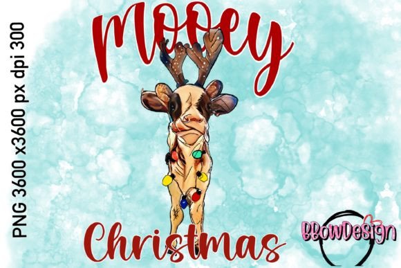 Mooey Christmas Cow PNG Sublimation Graphic Print Templates By BbowDesign