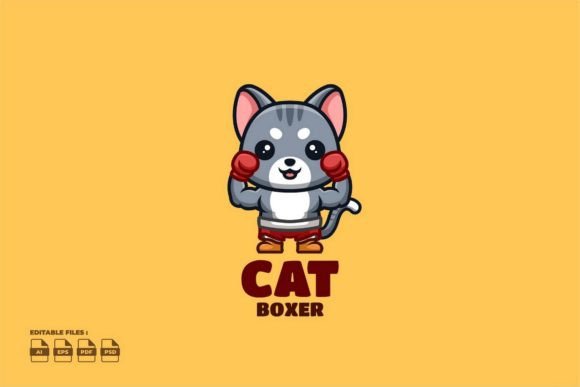 Boxer Domestic Cat Cute Kawaii Creative Gráfico Logos Por ajiwaluyo88