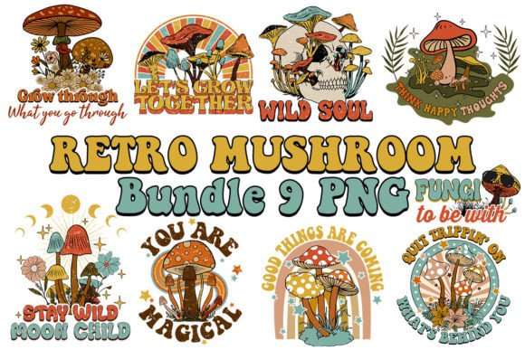 Retro Mushroom Inspirational Bundle Grafik Druck-Vorlagen Von Pet Cave