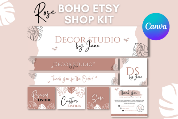 Rose Boho Etsy Shop Templates Graphic Print Templates By designogenie