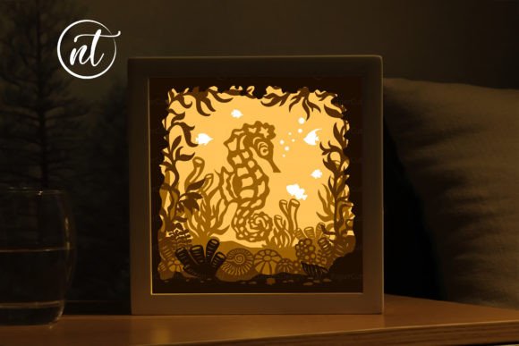 Seahorse in Ocean Beautiful Light Box Graphic 3D Shadow Box By tuyen20102011