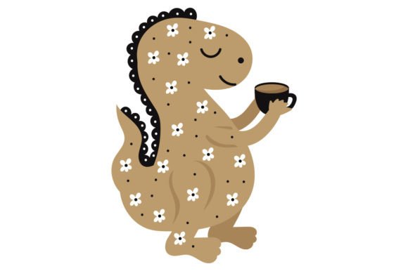 T-Rex Holding a Cup of Tea - Scandinavian Style Dinosaurs Craft Cut File By Creative Fabrica Crafts