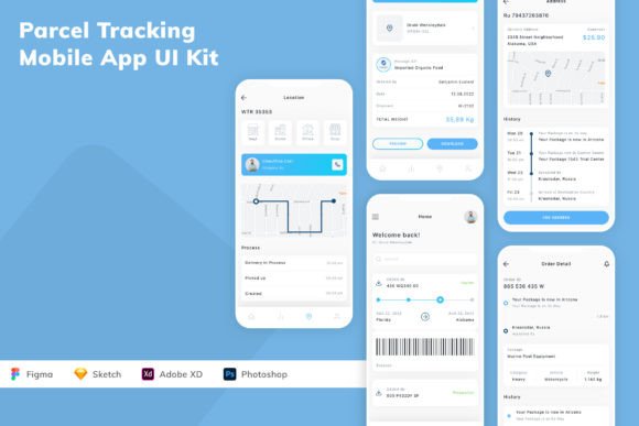 Parcel Tracking Mobile App UI Kit Graphic UX and UI Kits By betush