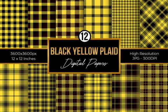 Black and Yellow Plaid Digital Papers Gráfico Patrones de Papel Por Creative Store