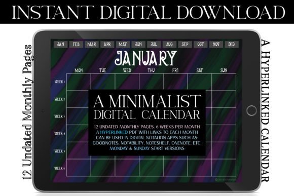 Opulent Digital Monthly Calendar Planner Graphic Print Templates By ZaraRozaDesigns