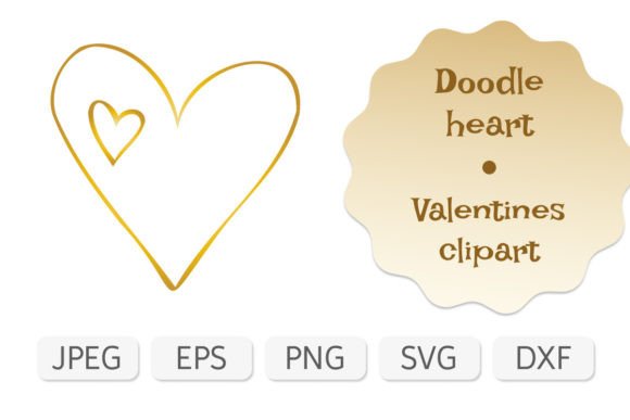 Simple Golden Doodle Valentines Heart Gráfico Ilustrações para Impressão Por TanyaPrintDesign